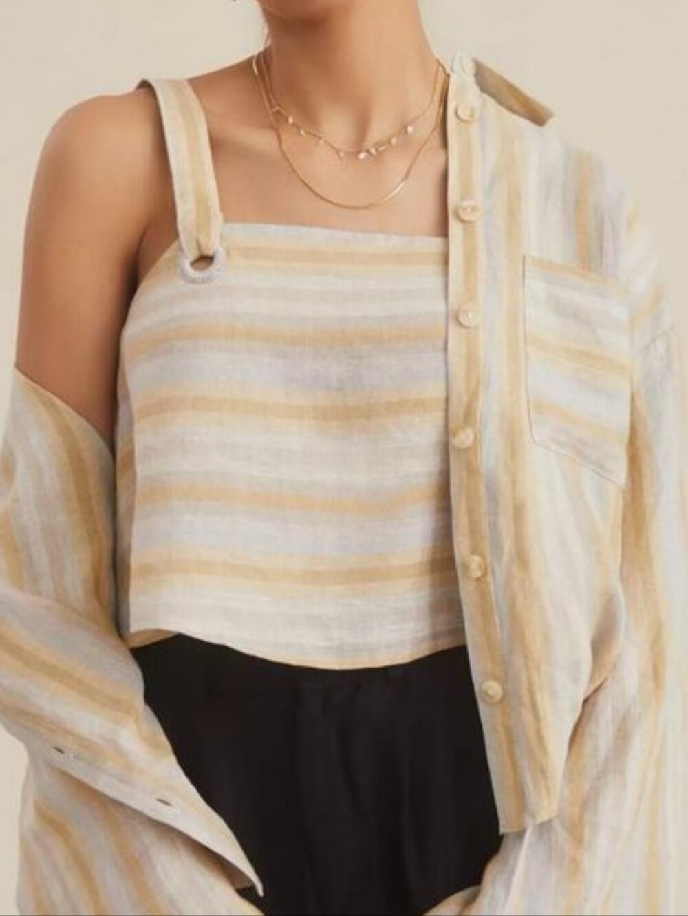 NWT Anthropologie × Sancia Marta Striped Cami European Flax Linen Neutral Crop L